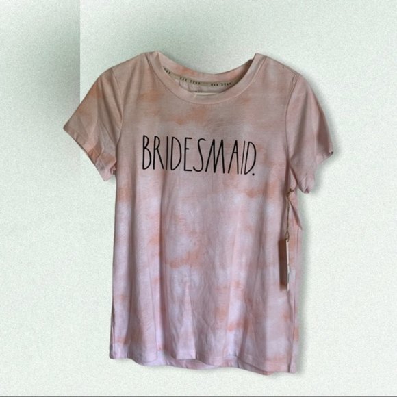 Rae Dunn Tops - Rae Dunn Bridesmaid Pink and White T-Shirt Soft Cotton Blend